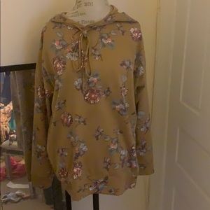 Floral hoodie sweatshirt with a split open back